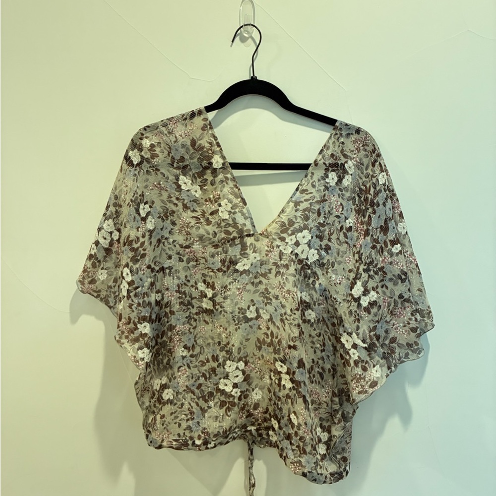 Paul & Joe Cream Gray Wrap Tie Front Blouse